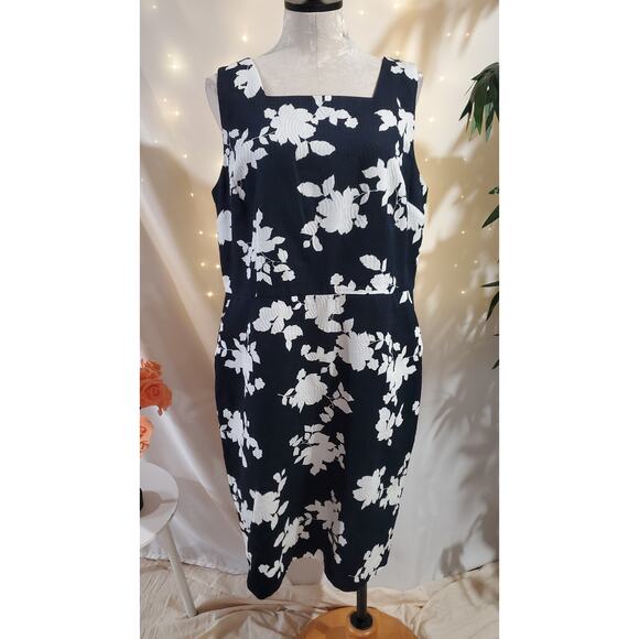 Talbots Floral Textured Cotton Square Neck Sheath Dress Womens Plus Size 16 - Picture 1 of 10